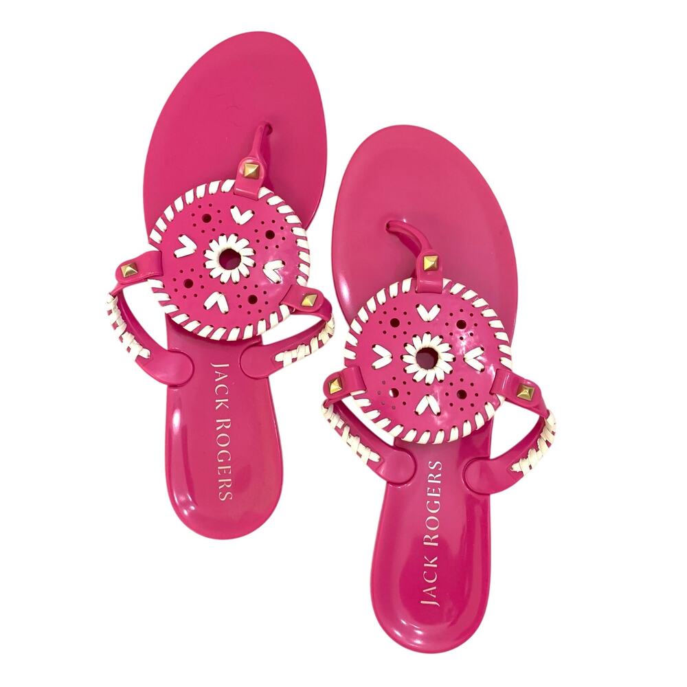 Jack Rogers NWOT Womens Georgica Jelly Sandals Size 9 Bright Pink & White Beachy - Picture 9 of 13